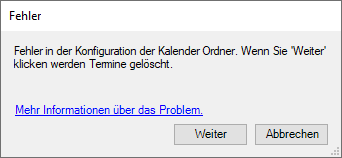 Fehler in der Konfiguration der Kalender Ordner