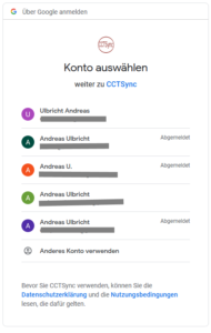 Auswahl des Google Kontos