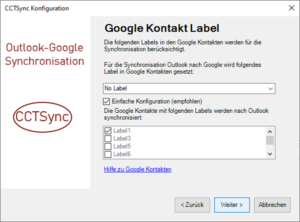 Auswahl Google Kontakt Label