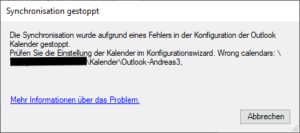 Fehler in der Konfiguration Outlook Kalender