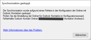 Fehler in der Konfiguration der Outlook Kontakte